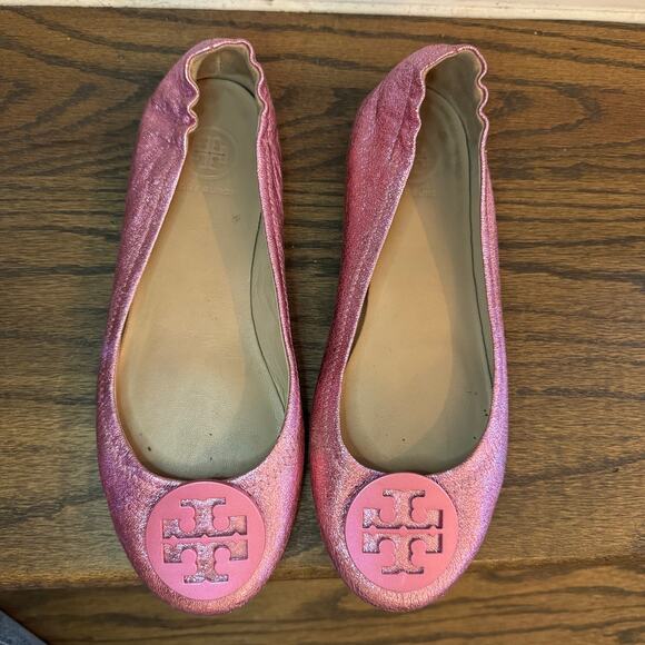 Tory Burch Minnie Travel Flat Metallic Pink Balletcore Size 7 - Picture 2 of 8